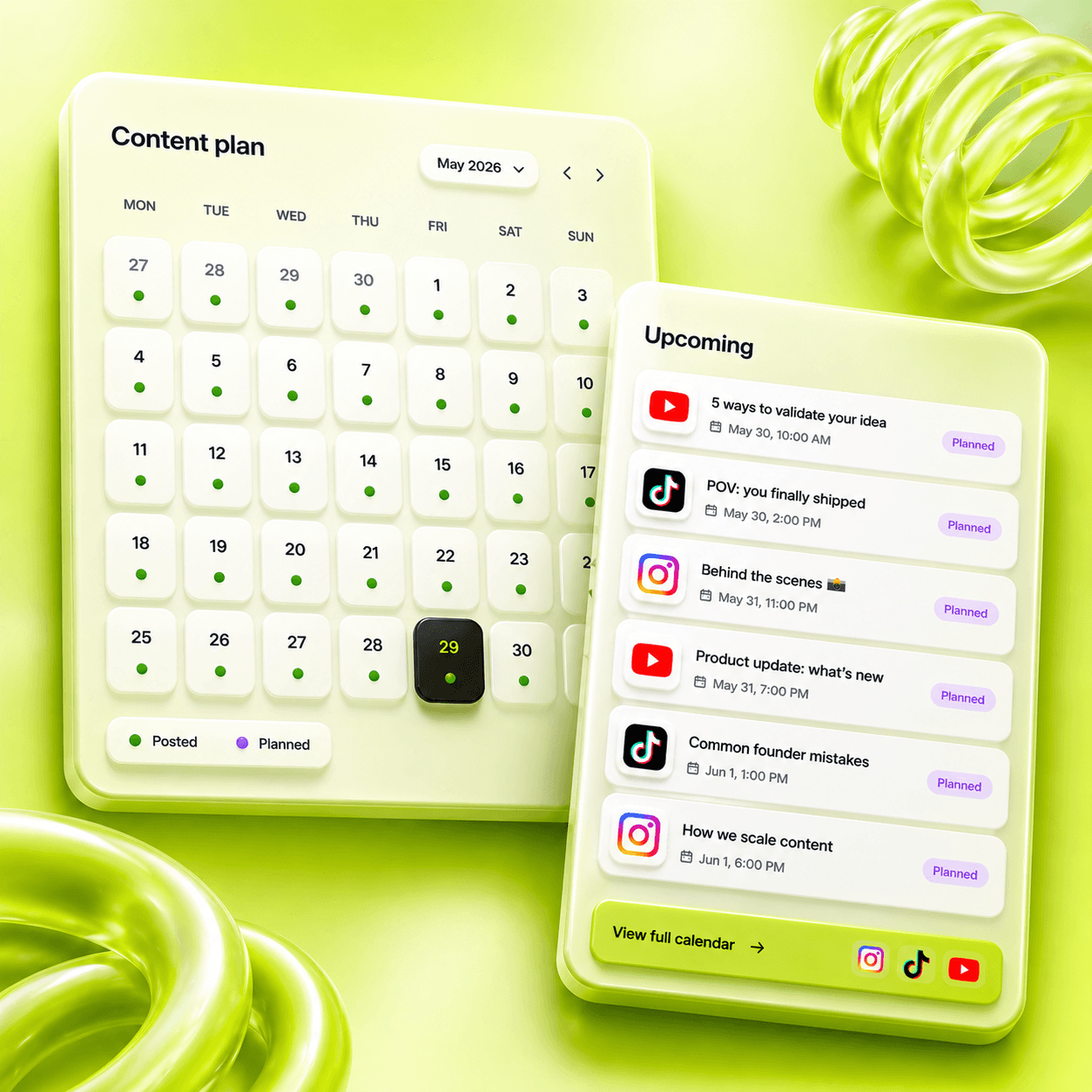 DumbSMM calendar and upcoming social media post queue